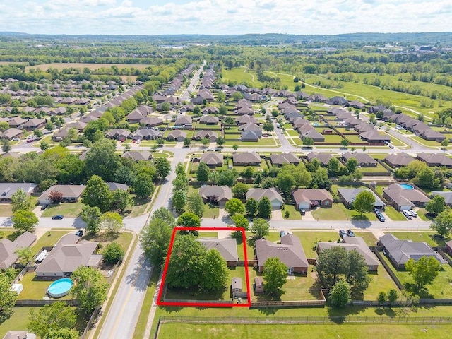 aerial view of residential area featuring property parcel outlined