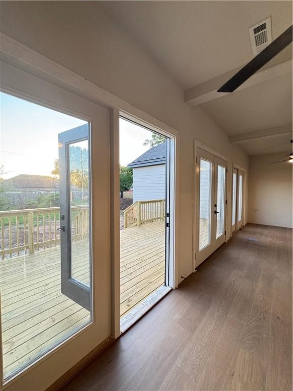 502 Concord St, Lowell, AR 72745 - entryway featuring wood finished floors, french doors, and a ceiling fan