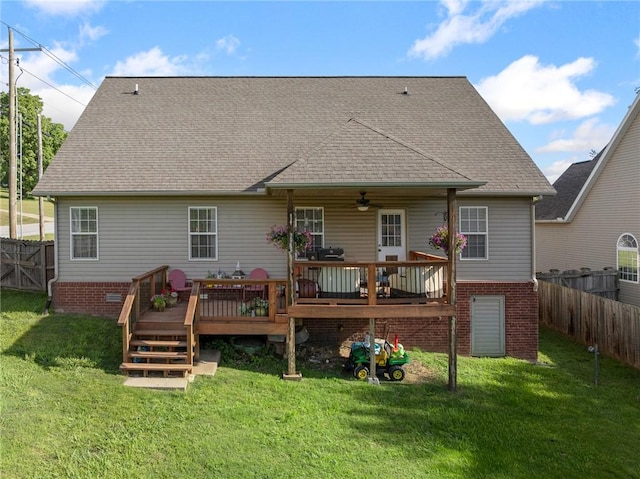 3022 Tori Dr, Harrison, AR 72601 - back of house with a ceiling fan, a deck, and a shingled roof
