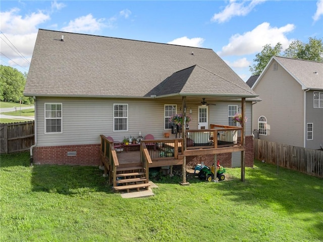 3022 Tori Dr, Harrison, AR 72601 - back of property with ceiling fan, a wooden deck, and roof with shingles