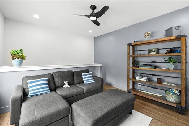7 Thornbury Ln, Bella Vista, AR 72714 - living area with a ceiling fan, wood finished floors, recessed lighting, and baseboards