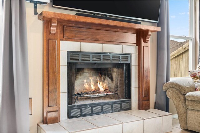 detailed view of a tiled fireplace