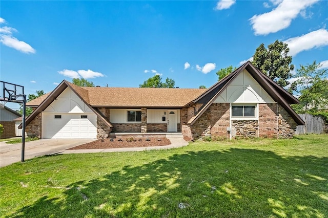 1104 S 12th St, Rogers, AR 72756 - view of front facade featuring an attached garage, a front yard, driveway, and stone siding