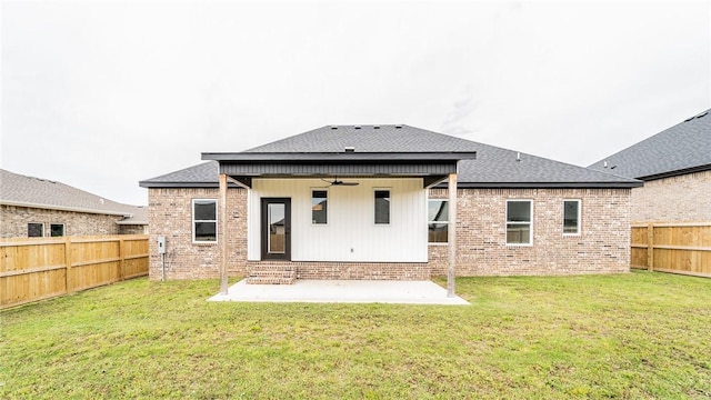 181 Magazine, Prairie Grove, AR 72753 - rear view of house featuring ceiling fan, a patio area, brick siding, and roof with shingles