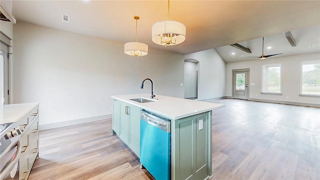 181 Magazine, Prairie Grove, AR 72753 - kitchen with a sink, dishwasher, electric stove, light wood finished floors, and recessed lighting