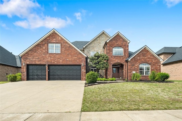 3907 NE Cadbury Ave, Bentonville, AR 72712 - traditional home with brick siding, a front yard, driveway, and a garage