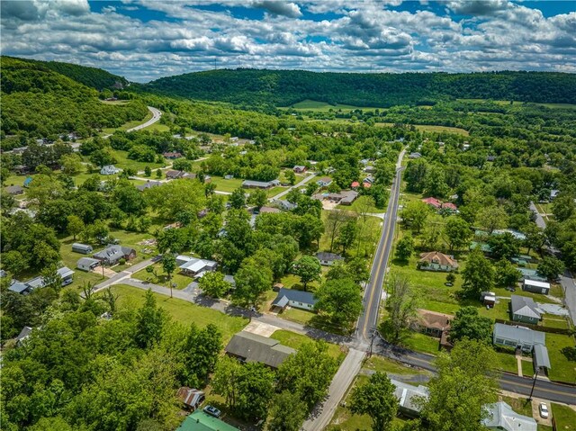aerial view of residential area with a heavily wooded area