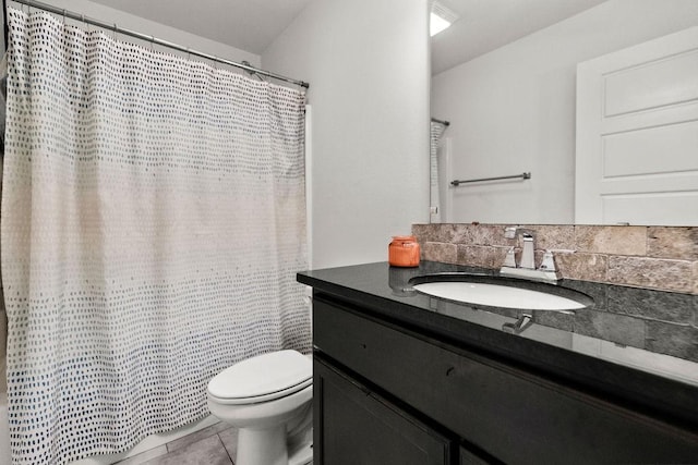6005 Sherman St, Bentonville, AR 72713 - bathroom featuring toilet, vanity, tile patterned flooring, and a shower with curtain
