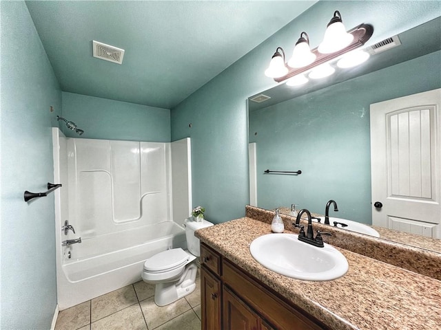 full bathroom with tile patterned floors, vanity,  shower combination, and toilet