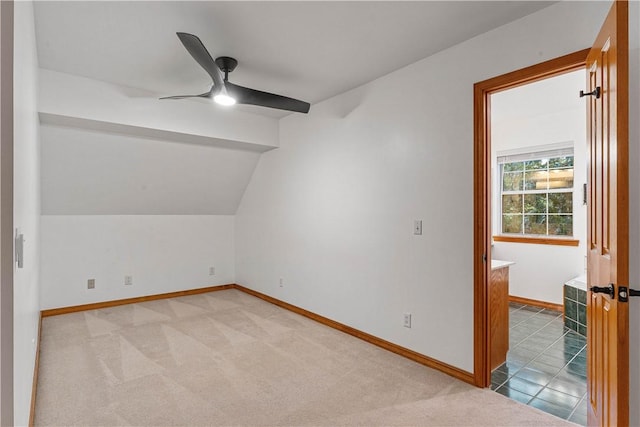 18322 Oakridge Rd, Springdale, AR 72764 - bonus room featuring ceiling fan, vaulted ceiling, baseboards, and carpet flooring