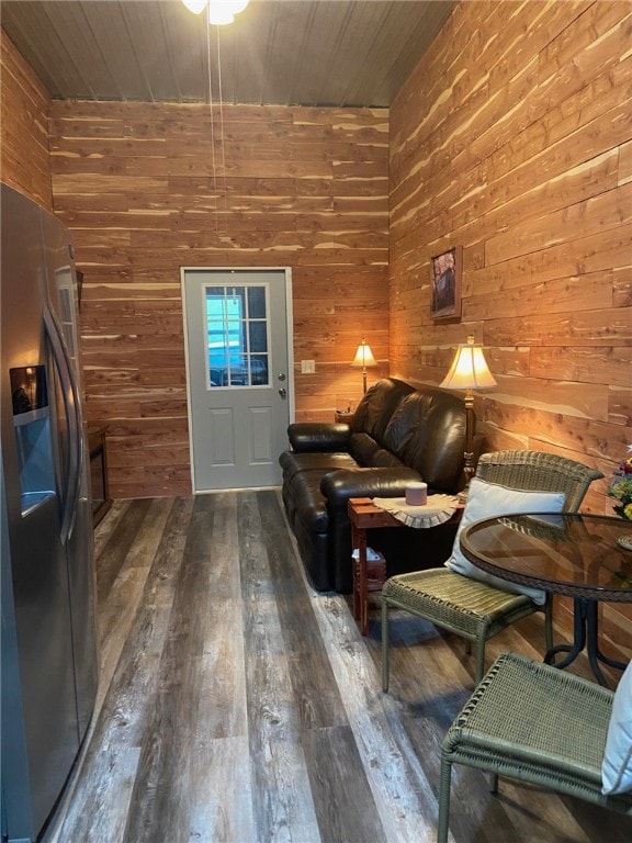 14210 Lake Point Dr, Lowell, AR 72745 - living area with wood walls, hardwood / wood-style floors, and wooden ceiling