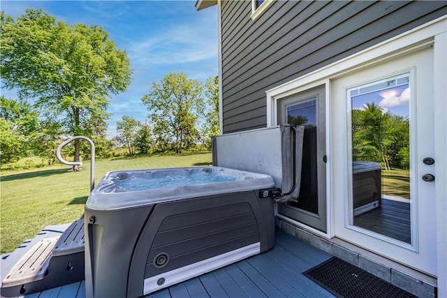 398 Northfork Dr, Berryville, AR 72616 - wooden deck with a hot tub and a lawn