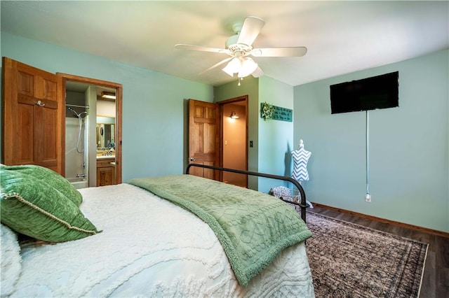 398 Northfork Dr, Berryville, AR 72616 - bedroom with wood finished floors, ceiling fan, and baseboards