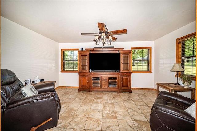 398 Northfork Dr, Berryville, AR 72616 - living area featuring baseboards and a ceiling fan