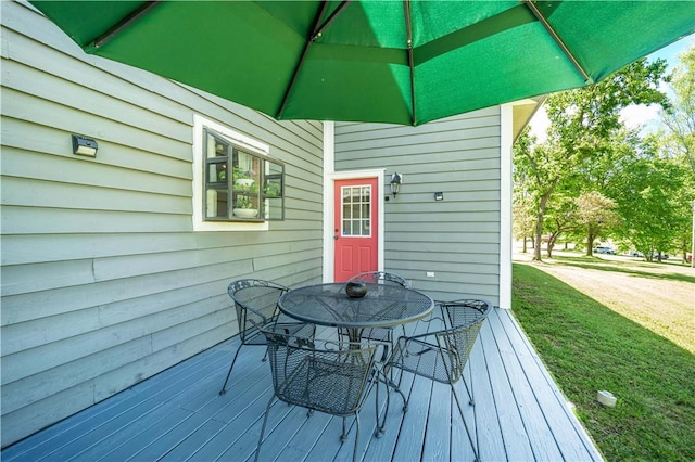 398 Northfork Dr, Berryville, AR 72616 - wooden terrace featuring outdoor dining space and a yard