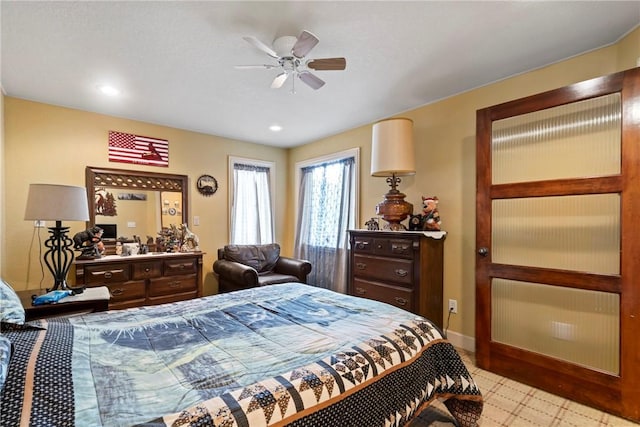 30 Brittany Ln, Bella Vista, AR 72714 - bedroom featuring recessed lighting, baseboards, tile patterned floors, and ceiling fan