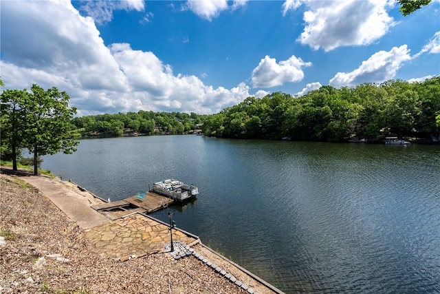 30 Brittany Ln, Bella Vista, AR 72714 - water view featuring a floating dock and a heavily wooded area