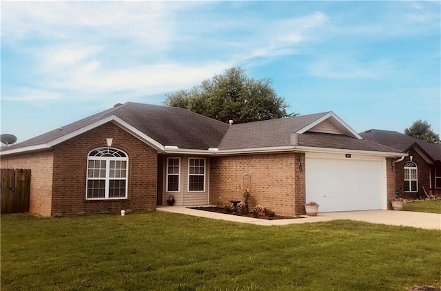 ranch-style home with brick siding, a garage, and driveway