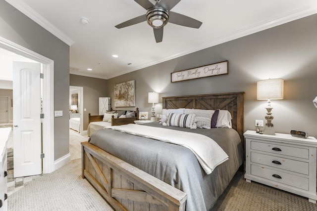 103 County Road 1522, Eureka Springs, AR 72632 - bedroom with carpet flooring, crown molding, recessed lighting, and ceiling fan
