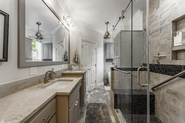 103 County Road 1522, Eureka Springs, AR 72632 - full bath with ornamental molding, vanity, and a shower stall