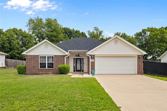 view of front of home with brick siding, an attached garage, concrete driveway, and a shingled roof