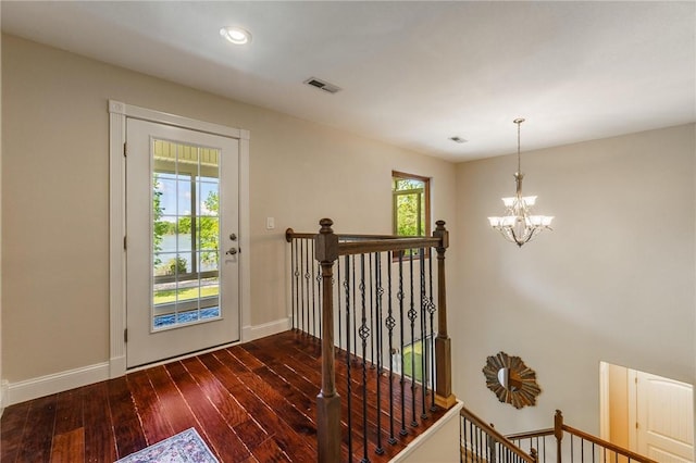 9696 Fuller Rd, Rogers, AR 72756 - doorway to outside with hardwood / wood-style flooring, baseboards, a chandelier, and recessed lighting