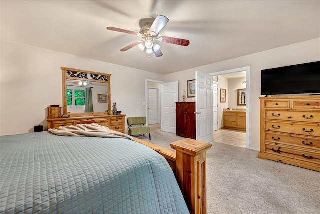 17155 Deer Park Ln, Pea Ridge, AR 72751 - bedroom featuring light carpet, ceiling fan, and ensuite bathroom