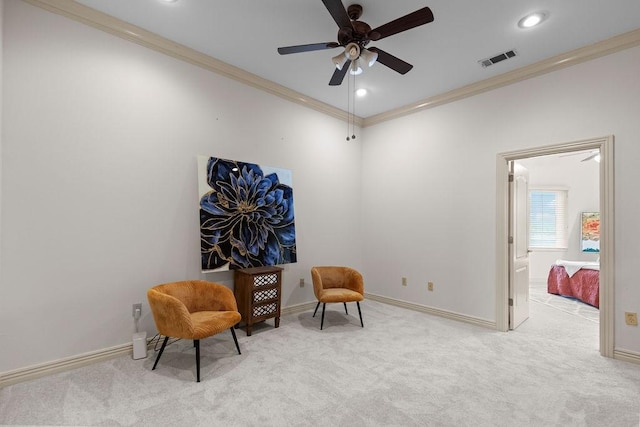 2636 Everest Ave, Rogers, AR 72758 - sitting room featuring crown molding, carpet, ceiling fan, baseboards, and recessed lighting