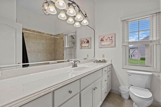 2636 Everest Ave, Rogers, AR 72758 - bathroom with vanity, tile patterned flooring, toilet, curtained shower, and baseboards