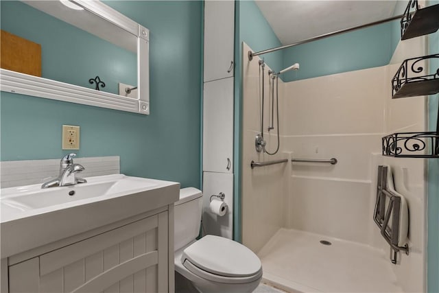 13 Rancho Vista Ln, Holiday Island, AR 72631 - bathroom featuring a stall shower, toilet, and vanity