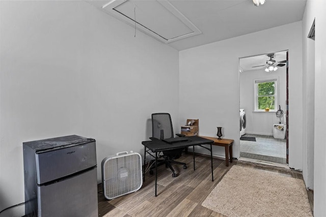 1503 Bugscuffle, Lavaca, AR 72941 - office area with attic access, washer / clothes dryer, wood finished floors, and a ceiling fan