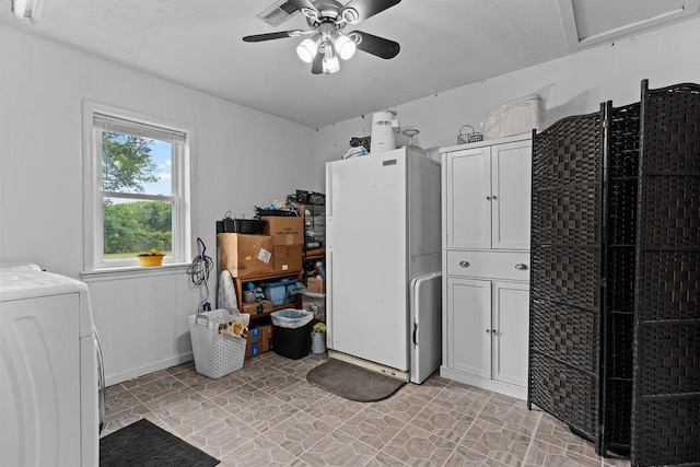 1503 Bugscuffle, Lavaca, AR 72941 - laundry room featuring washer / dryer, cabinet space, and ceiling fan