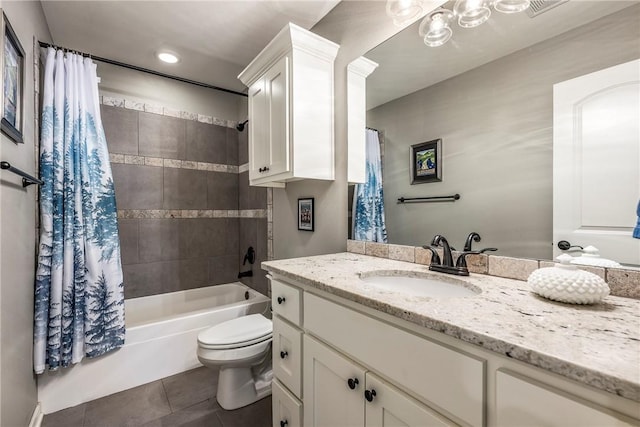 914 King Arthur Dr, Elm Springs, AR 72762 - full bathroom with tile patterned flooring, toilet, shower / bath combination with curtain, vanity, and recessed lighting