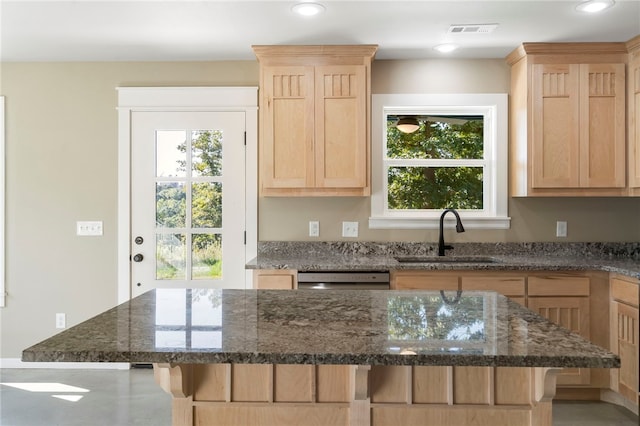9783 Ar-59, Decatur, AR 72722 - kitchen with a sink, light brown cabinetry, plenty of natural light, dishwasher, and recessed lighting