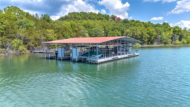 20916 Slate Gap Rd, Garfield, AR 72732 - dock area with a view of trees, a water view, and boat lift