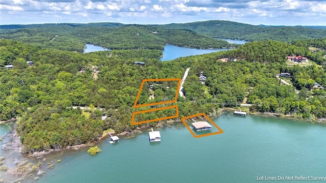 20916 Slate Gap Rd, Garfield, AR 72732 - aerial overview of property's location featuring a heavily wooded area, a water and mountain view, and property boundaries highlighted