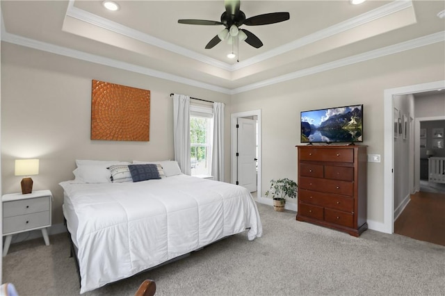 3 Francis Dr, Bella Vista, AR 72715 - bedroom featuring a tray ceiling, carpet, ornamental molding, recessed lighting, and baseboards