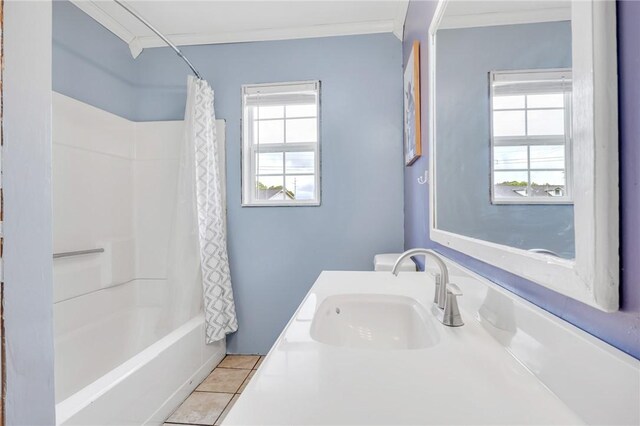 1014 Alma Ave, Mulberry, AR 72947 - full bath featuring ornamental molding, vanity, and shower / bathtub combination with curtain
