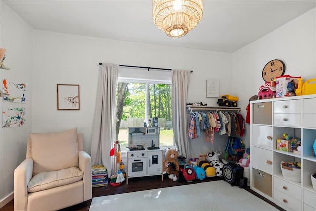 bedroom featuring a chandelier