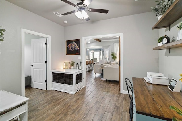 1904 Tull Dr, Pea Ridge, AR 72751 - home office featuring a ceiling fan and wood finished floors