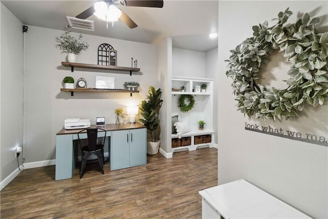 1904 Tull Dr, Pea Ridge, AR 72751 - office space with dark wood-style flooring, a ceiling fan, and baseboards