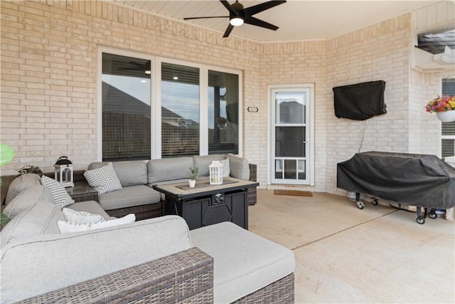 1904 Tull Dr, Pea Ridge, AR 72751 - view of patio featuring a ceiling fan, an outdoor living space, and a grill