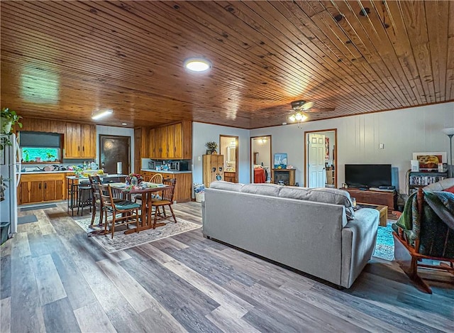 239 Mc 7043, Flippin, AR 72634 - living room with wooden ceiling, wood finished floors, and ceiling fan