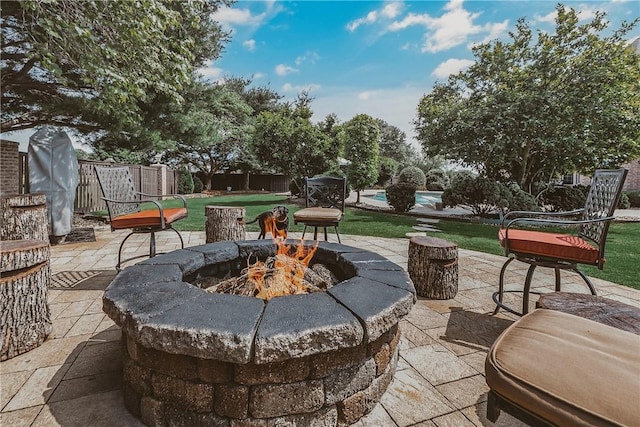11136 W Stonebriar Dr, Bentonville, AR 72712 - view of patio featuring a fire pit and an outdoor pool