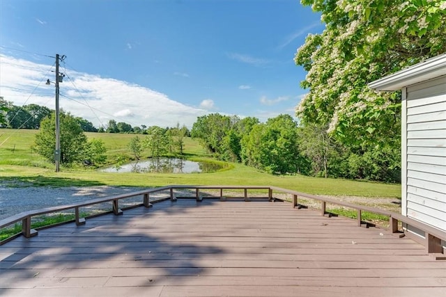 21106 Kirksey Rd, Elkins, AR 72727 - wooden terrace with a yard and a water view