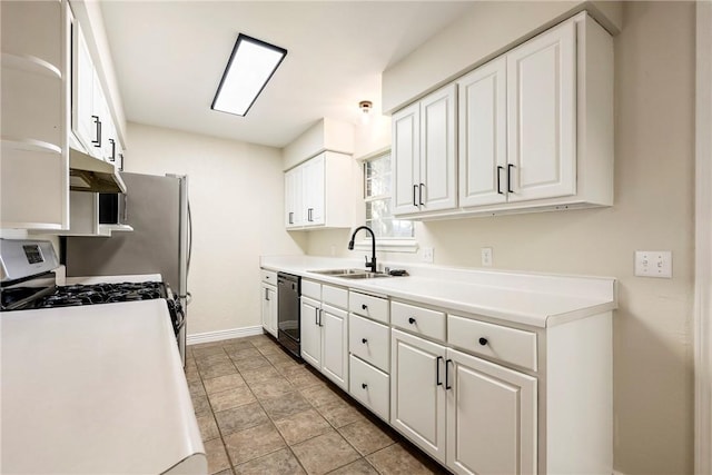 655 Bloomfield St, Gentry, AR 72734 - kitchen with a sink, dishwasher, baseboards, under cabinet range hood, and white cabinetry