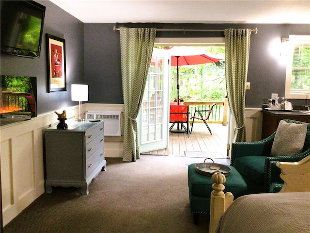 35 Kingshighway, Eureka Springs, AR 72632 - bedroom featuring a wainscoted wall, carpet, and a wall unit AC