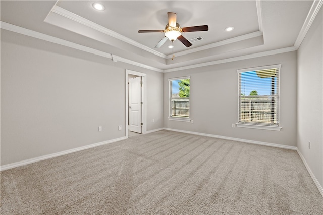 4471 W Oldham Dr, Fayetteville, AR 72704 - unfurnished room with a tray ceiling, ornamental molding, ceiling fan, carpet floors, and recessed lighting