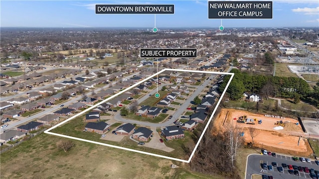 aerial view of property's location featuring property parcel outlined