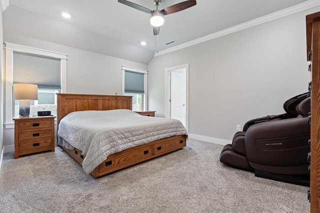 2204 N Kathryn Ln, Siloam Springs, AR 72761 - bedroom with carpet floors, ornamental molding, baseboards, multiple windows, and ceiling fan